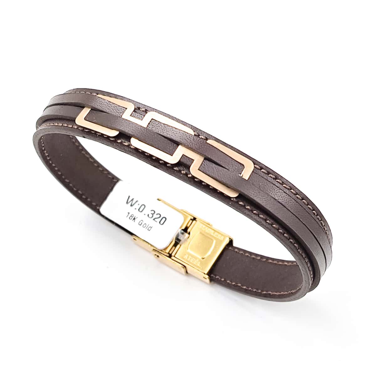 خرید دستبند مردانه طلا و چرم M107