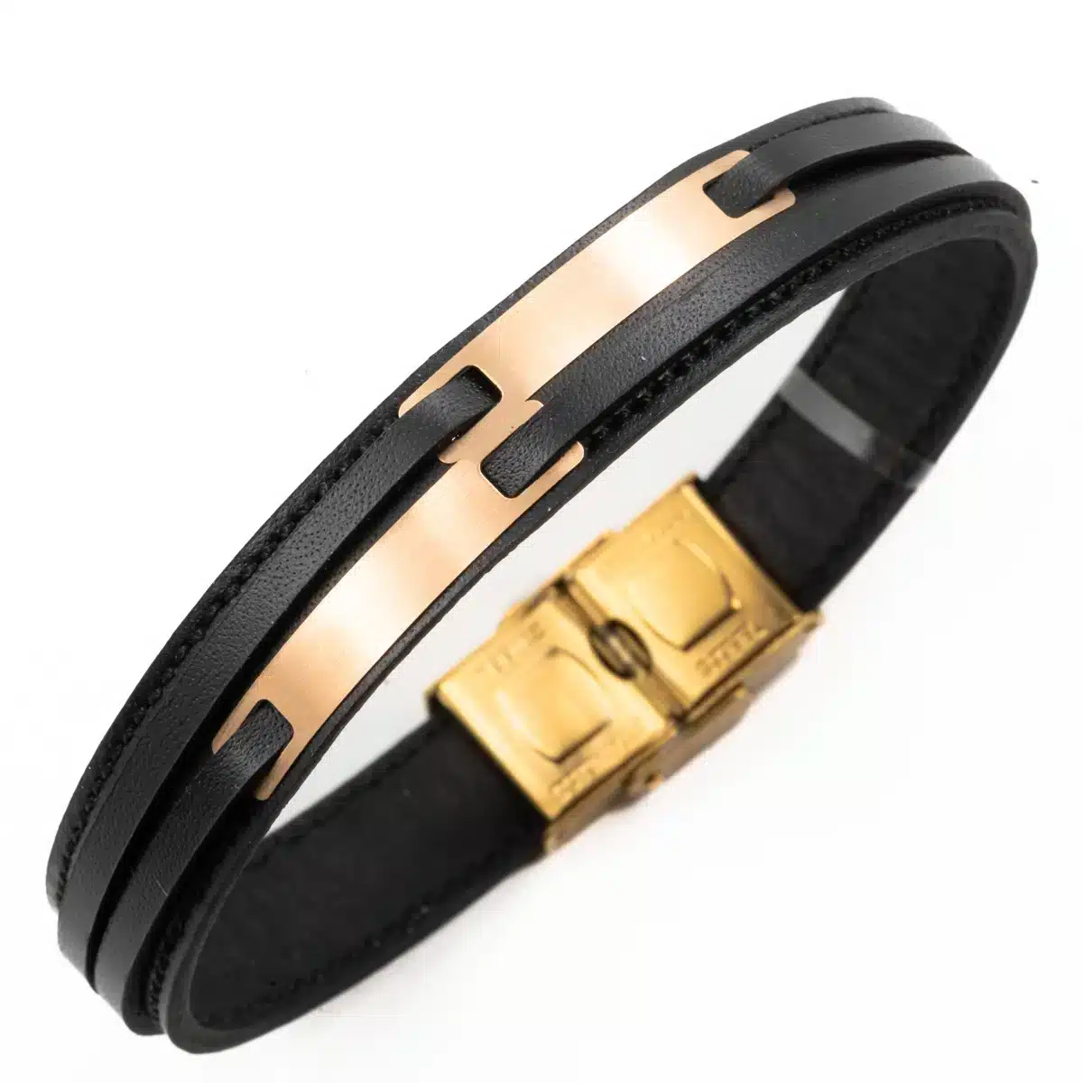 خرید دستبند مردانه طلا و چرم m101