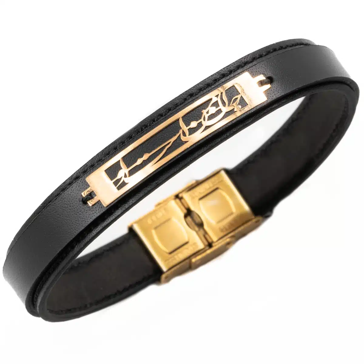 خرید دستبند مردانه طلا و چرم m112
