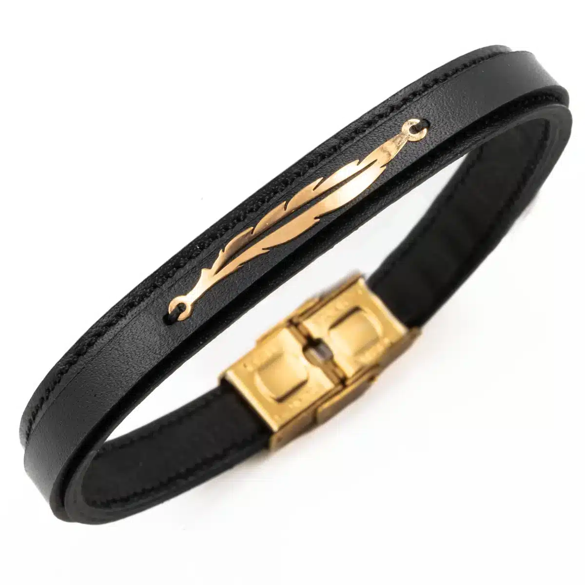 خرید دستبند مردانه طلا و چرم m115