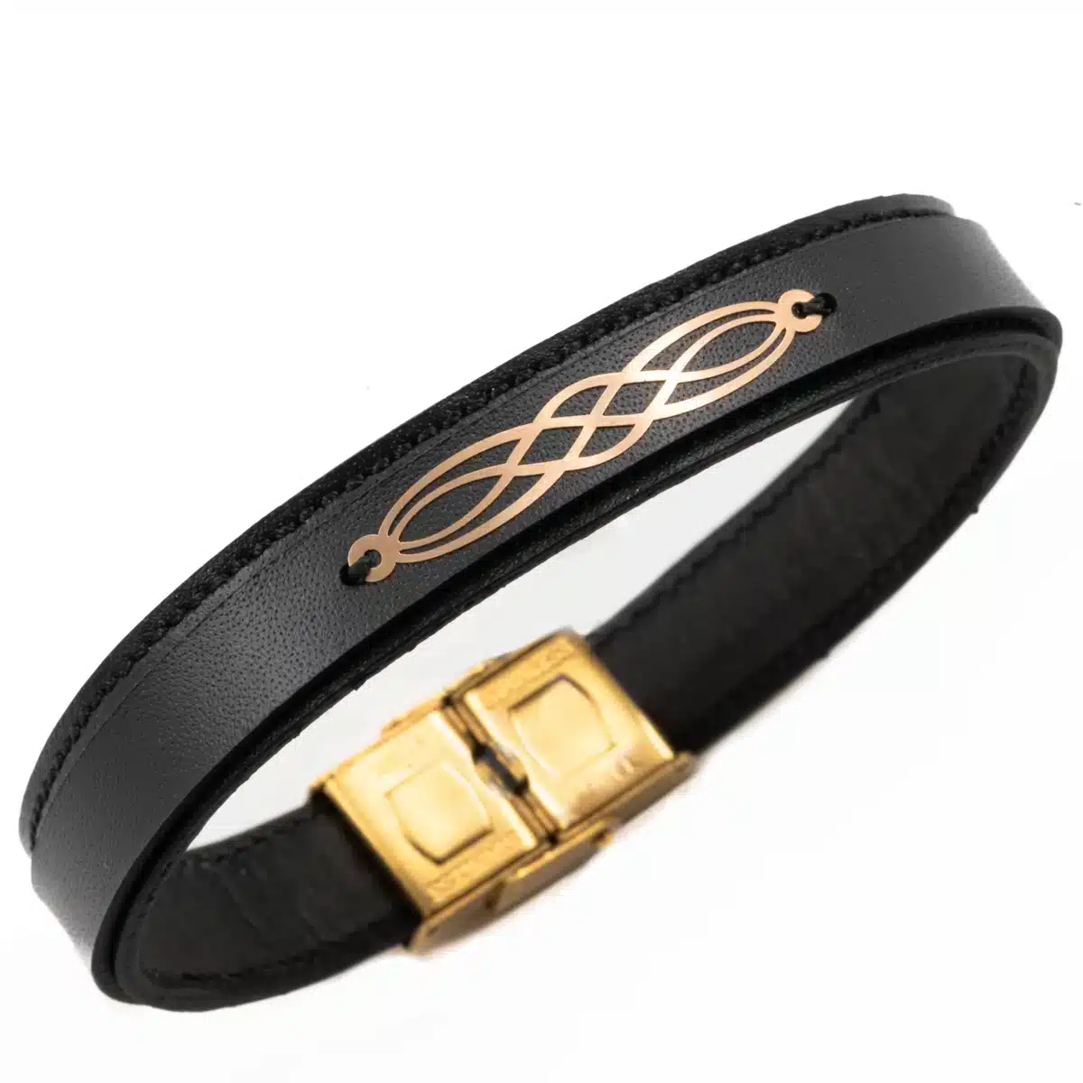 خرید دستبند مردانه طلا و چرم m117