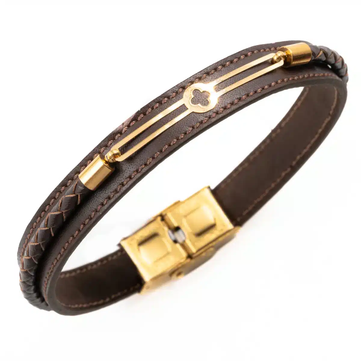 خرید دستبند مردانه طلا و چرم m120