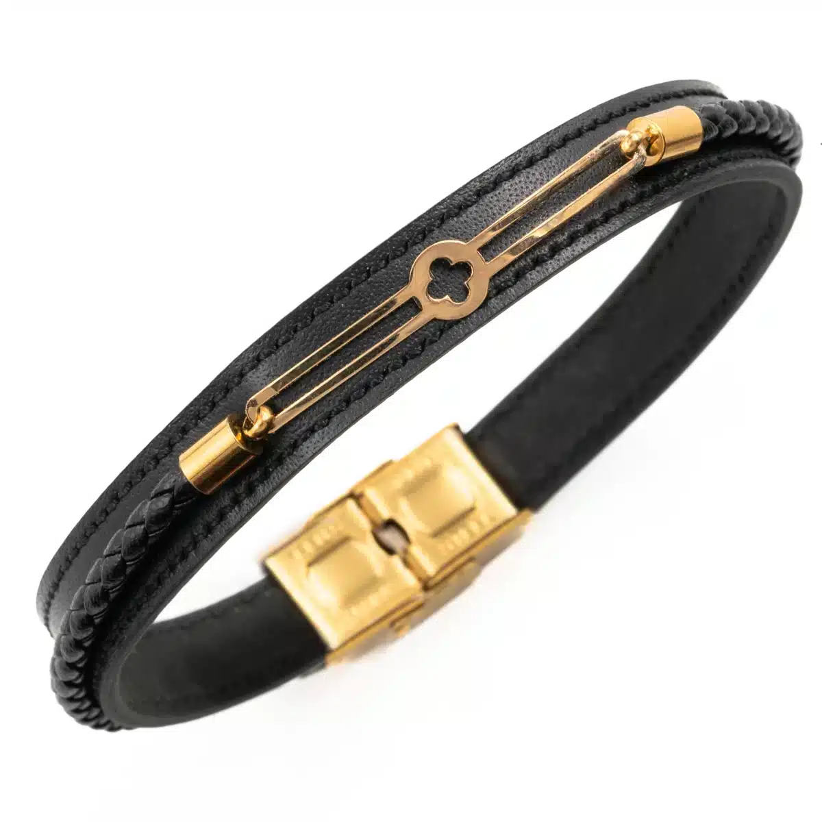 خرید دستبند مردانه طلا و چرم m120