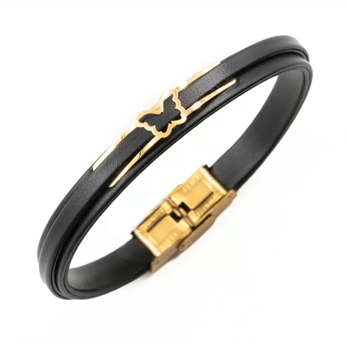 خرید دستبند زنانه طلا و چرم w122