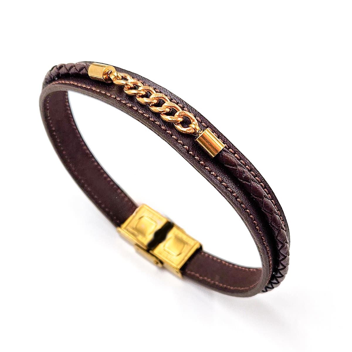 خرید دستبند زنانه طلا و چرم w150