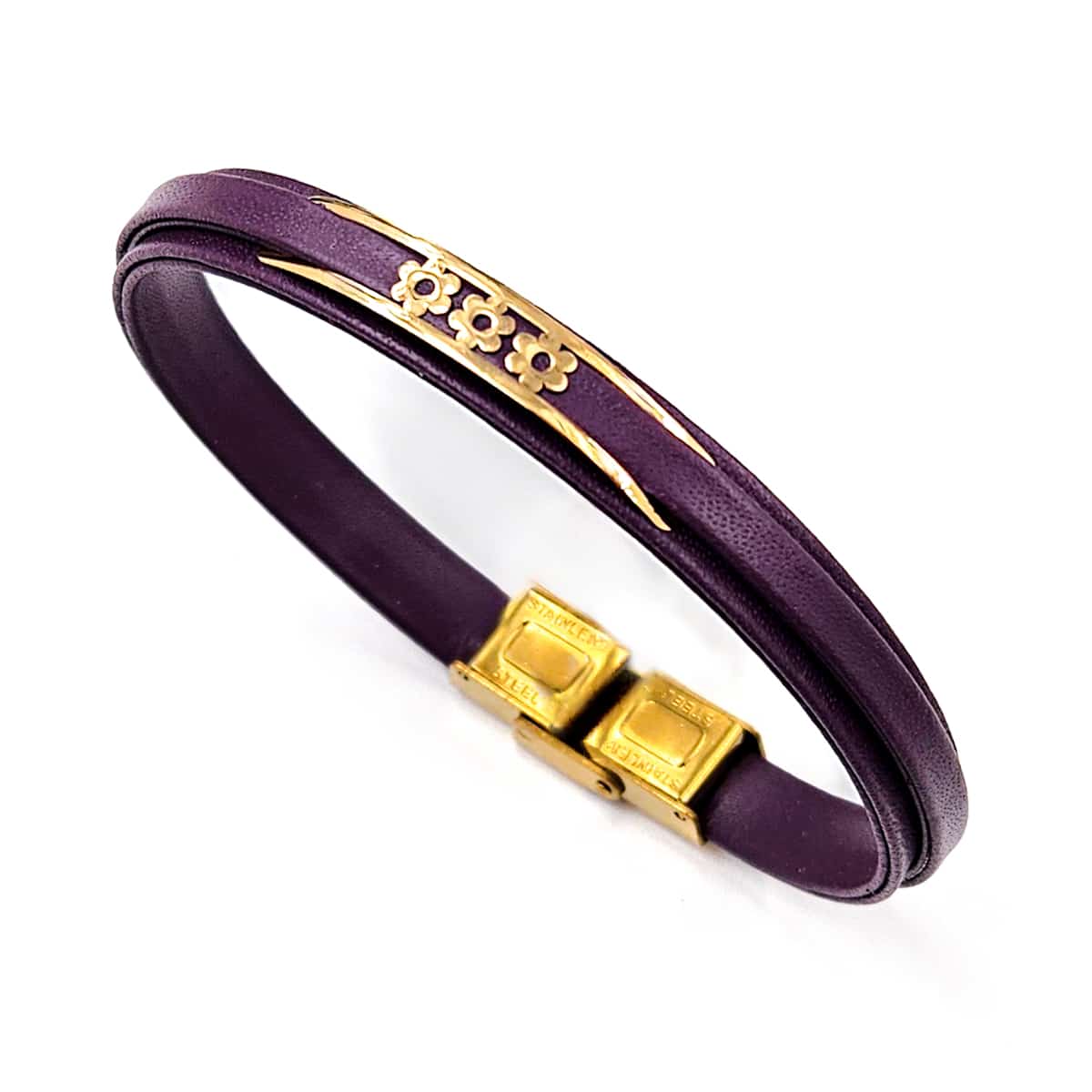 خرید دستبند زنانه طلا و چرم w156